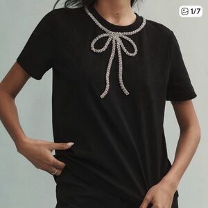 Maeve Anthropologie black Rhinestone Bow tee NWT medium